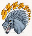  2019 dragon feathers headshot_portrait katie_hofgard multi_mouth open_mouth portrait teeth tongue traditional_media_(artwork) yellow_eyes 