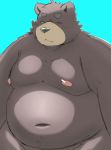  anthro belly blue_background brown_body brown_fur fur male mammal menmen_kesinn moobs nipples one_eye_closed overweight overweight_male simple_background solo ursid wink 