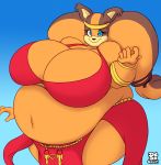  badger belly_dancer big_breasts black_nose blue_eyes bracelet breasts cleavage clothed clothing female huge_breasts jewelry lionalliance mammal mustelid musteline overweight overweight_female smile solo sonic_(series) sonic_boom sticks_the_jungle_badger 