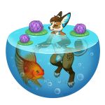  1:1 2019 4_fingers 4_toes brown_eyes brown_hair canid canine digital_media_(artwork) digitigrade duo fennec fingers fish fox hair katie_hofgard mammal marine partially_submerged simple_background toes white_background 