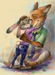  anthro bottomwear canid canine clothed clothing dipstick_ears disney duo ears_back eyes_closed female fox fur grey_body grey_fur hug judy_hopps lagomorph leporid male mammal multicolored_ears necktie nick_wilde orange_body orange_fur pants pivoted_ears rabbit red_fox scut_tail shirt signature simple_background sitting source_request standing topwear unknown_artist zootopia 