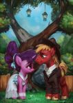  2019 assasinmonkey big_macintosh_(mlp) clothed clothed_feral clothing cutie_mark duo earth_pony equid equine female feral friendship_is_magic hat headgear headwear horn horse male mammal my_little_pony outside pony sugar_belle_(mlp) tree unicorn 