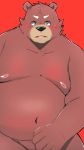  2019 anthro belly black_nose blush hi_res humanoid_hands male mammal menmen_kesinn moobs nipples overweight overweight_male red_background simple_background solo ursid 