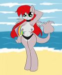  2014 ball beach beach_ball breasts clothed clothing equid equine female green_eyes hi_res horse mammal my_little_pony navel pony renee-moonveil scylla seaside solo topless 