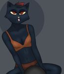  anthro breasts clothed clothing deanwolfwood domestic_cat felid feline felis female grey_background hi_res mae_borowski mammal night_in_the_woods simple_background solo tongue tongue_out video_games 