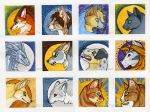  2018 blue_eyes canid canine canis domestic_cat domestic_dog dragon felid feline felis fox fur green_eyes group katie_hofgard mammal open_mouth pantherine red_eyes spots spotted_body spotted_fur teeth tiger tongue traditional_media_(artwork) yellow_eyes 