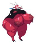  2019 absurd_res anthro areola belfast_(nondelismell) big_breasts big_butt bovid breasts butt caprine caprine_demon cellulite clothing demon eyewear female glasses goat goat_demon hi_res horn huge_breasts huge_butt huge_thighs hyper hyper_thighs mammal nipples obese obese_female open_mouth open_smile overweight overweight_female red_areola red_nipples sharp_teeth simple_background smile solo sssonic2 standing teeth thick_thighs undressing white_background wide_hips 