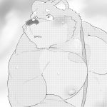  1:1 blush bodily_fluids greyscale hi_res jambavan male mammal monochrome musclegut nameko_no_neko nipples pecs sweat tokyo_afterschool_summoners ursid video_games 