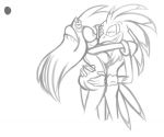  2014 accipitrid accipitriform amy_rose avian bird breasts butt clothing eulipotyphlan gloves handwear hedgehog jet_the_hawk mammal monochrome nude renee-moonveil scar simple_background smile sonic_(series) sonic_riders white_background 
