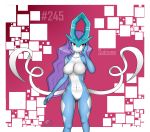  abs anthro anthrofied aqua big_breasts breasts butt_from_the_front crushtar digital_media_(artwork) featureless_breasts featureless_crotch female hi_res legendary_pok&eacute;mon mammal nintendo pok&eacute;mon pok&eacute;mon_(species) solo suicune video_games 