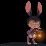  1:1 2019 2d_animation 3_fingers 3_toes 5_fingers animated black_background bodily_fluids bottomless brown_eyes clothed clothing duo fingers front_view ghost konzaburou lagomorph lantern leporid loop male mammal obakeidoro! rabbit scared simple_background spirit standing sweat sweatdrop toes watermark 