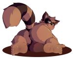  2017 anthro anus balls big_balls brown_body brown_fur butt canid canine fur hi_res male mammal raccoon_dog simple_background snowhip solo tanuki white_background 