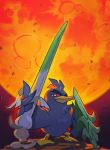  ambiguous_gender anthro avian bird hi_res melee_weapon moon naoki_saito nintendo pok&eacute;mon pok&eacute;mon_(species) polearm shield sirfetch&#039;d spear video_games warm_colors weapon 