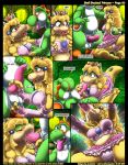  2019 balls blonde_hair blush bodily_fluids breasts cleavage clothed clothing comic crown duo english_text eyes_closed fellatio female genital_fluids green_body green_yoshi hair hi_res horn kitsune_youkai koopa male male/female mario_bros multicolored_body nintendo open_mouth oral panties penile penis precum princess_koopa princess_peach pussy_juice saliva saliva_string scalie sex speech_bubble text tongue tongue_out two_tone_body underwear video_games white_body yellow_body yoshi 