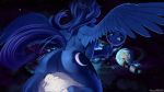  16:9 2019 anthro blue_body blue_feathers butt cutie_mark discordthege earth equid fangs feathered_wings feathers female friendship_is_magic giga hi_res holding_object horn macro mammal mirror my_little_pony princess_luna_(mlp) pussy reflection space winged_unicorn wings 