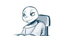  2019 ambiguous_gender anthro blue_eyes blue_theme clothed clothing inkyfrog leonardo_(tmnt) monochrome reptile scalie shell simple_background smile solo teenage_mutant_ninja_turtles turtle white_background 