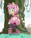  2018 accessory amy_rose anthro anus bracelet butt clitoris clothing cloud dress edit eulipotyphlan female footwear gloves grass green_eyes hair_accessory hairband handwear hedgehog hi_res jewelry legwear looking_back looking_down mammal open_mouth outside panties panty_pull pussy rear_view rock sake_(pixiv) shoes sky solo sonic_(series) sonic_boom standing teeth thigh_highs tree uncensored underwear vines 