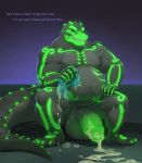  2019 abs alligator alligatorid anthro balls belly biceps big_balls big_penis bioluminescence biped black_body black_skin bodily_fluids bone broken_toy claws crocodilian cum cum_on_chest cum_on_feet cum_on_leg cum_on_self cum_on_stomach cum_string darkmor dialogue digital_media_(artwork) dripping english_text erection genital_fluids glowing glowing_genitalia glowing_markings glowing_penis green_eyes green_markings grin holding_object huge_balls huge_penis inside long_tail male markings marvol musclegut muscular neon_lights nude overweight overweight_male pecs penetrable_sex_toy penis reptile scalie sex_toy simple_background sitting skeleton smile solo spikes suck_mcjones taking_to_viewer tattoo text thick_penis thick_tail vein voodoo wide_hips 