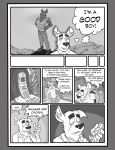  animal_humanoid anthro brokowski canid canine clothed clothing comic dialogue digital_media_(artwork) english_text hi_res humanoid male mammal partially_clothed text were werecanid 