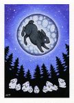  2018 black_body black_fur detailed_background fur group katie_hofgard lagomorph leporid mammal night outside rabbit sky star starry_sky traditional_media_(artwork) 