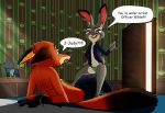  &lt;3 &lt;3_eyes anthro buckteeth canid canine clothed clothing detailed_background dialogue dipstick_ears dipstick_tail disney duo english_text female fox fur grey_body grey_fur handcuffs hi_res inside judy_hopps lagomorph leporid licking licking_lips link6432 male mammal multicolored_ears multicolored_tail nick_wilde orange_body orange_fur partially_clothed rabbit red_fox shackles speech_bubble teeth text tongue tongue_out topless underwear zootopia 