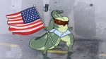  16:9 2019 5_fingers 5_toes anthro big_breasts borisalien breasts claws cleavage clothed clothing crocodilian eyes_closed female fingers flag hi_res holding_flag holding_object navel nipple_outline open_mouth overweight overweight_female reptile road scalie stars_and_stripes thick_thighs toe_claws toes united_states_of_america wide_hips wind 
