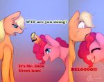  2018 applejack_(mlp) cornelia_nelson dialogue dildo duo earth_pony english_text equid equine eyes_closed fellatio female feral friendship_is_magic hair hi_res horn horse mammal multicolored_hair my_little_pony oral penile pinkie_pie_(mlp) pony sex sex_toy simple_background smile text 
