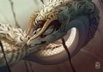  2019 ambiguous_gender curved_horn digital_media_(artwork) dragon feral fur furred_dragon hair horn red_sclera scales shinerai solo white_body white_hair white_scales 