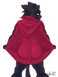  2019 absurd_res anthro big_butt black_body black_fur black_hair black_nose butt cape clairen_(rivals_of_aether) clothed clothing digital_drawing_(artwork) digital_media_(artwork) felid female fur hair hi_res looking_at_viewer mammal muscular pantherine red_eyes rivals_of_aether simple_background smeargle20 smile solo tongue tongue_out unfinished video_games 
