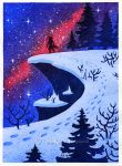  2018 ambiguous_gender anthro canid canine detailed_background katie_hofgard mammal night outside sky snow solo standing star starry_sky traditional_media_(artwork) 