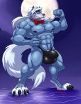  2019 4_toes 5_fingers abs animaniacs biceps big_muscles blue_body blue_skin bow_tie bulge canid canine canis claws clothed clothing digitigrade fingers flexing full_moon grin hair hi_res hungothenomster looking_aside male mammal moon muscular muscular_male muscular_thighs night nipples pecs pubes sky smile standing teeth tight_underwear toe_claws toes topless warner_brothers white_hair wilford_wolf wolf yellow_eyes 