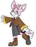  2019 5_fingers anthro antlers big_ears boots cervid cervine clothed clothing coat cusith-baby digital_media_(artwork) dress eyelashes fan_character female fingers footwear fur gloves handwear hi_res horn looking_at_viewer mammal pink_body pink_fur purple_eyes simple_background smile solo sonic_(series) 