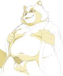  2019 anthro balls belly canid canine clothing erection eyewear glasses hi_res humanoid_hands humanoid_penis hysk male mammal moobs navel nipples overweight overweight_male penis raccoon_dog robe simple_background solo tanuki tenugui white_background 