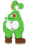  2017 ambiguous_gender anthro big_butt biped butt butt_focus butt_heart clothing dinosaur footwear green_body green_scales green_yoshi hi_res mario_bros nintendo nude reptile scales scalie shell shoes simple_background smile solo sssonic2 standing video_games white_background wide_hips yoshi 