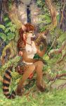 2018 4_toes anthro armlet barefoot black_body black_fur blue_eyes bracelet breasts brown_body brown_fur brown_hair claws clothed clothing detailed_background duo ear_piercing feathers female feral fur genet grass hair hi_res jewelry jungle loincloth mammal mouse murid murine necklace nekoart nipples orange_body orange_feathers piercing plant red_body red_feathers rodent ruins sitting tan_body tan_fur teeth toes topaz_(kalahari) topless tree tribal viverrid whiskers white_body white_fur yellow_body yellow_feathers 