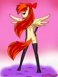  absurd_res anthro armwear blossomblaze bow clothing digital_media_(artwork) elbow_gloves equid equine female gloves hair handwear hi_res legwear long_hair long_tail mammal pterippus rubber solo stockings thigh_highs wings young 