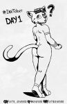  2019 anthro butt butt_pose digital_media_(artwork) felid feline full-length_portrait gatogenerico hi_res ink inked inking inktober mammal nude portrait pose simple_background solo 