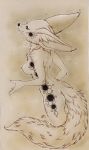  anthro big_ears black_nose breasts canid canine chest_tuft circle claws ears_back female fennec fox head_up hi_res inner_ear_fluff mammal nekoart nipples nude pivoted_ears restricted_palette solo traditional_media_(artwork) tuft whiskers 