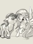  2018 absurd_res accessory ambiguous_gender blep blush bodily_fluids carrot_(artist) clothing digital_drawing_(artwork) digital_media_(artwork) duo equid equine eyewear face_lick fan_character female feral flower flower_in_hair fluffy fluffy_tail fluttershy_(mlp) friendship_is_magic fur glasses grey_background greyscale hair hair_accessory hat headgear headwear hi_res hooves horse jewelry kayosdrive_(character) key licking long_hair looking_at_another mammal mane monochrome mostly_nude my_little_pony necklace nude one_eye_closed open_mouth open_smile plant pony quadruped saliva saliva_string simple_background smile standing three-quarter_view tongue tongue_out walking wings 