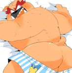  2019 anthro balls bed black_nose blush bodily_fluids butt canid canine canis clothing domestic_dog dribble_(warioware) furniture humanoid_hands hyaku_(artist) lying male mammal sweat teeth underwear warioware 