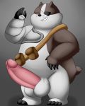  2019 anthro badger badgerclops balls belly black_nose cartoon_network erection eye_patch eyes_closed eyewear fur humanoid_penis male mammal mao_mao:_heroes_of_pure_heart mustelid musteline overweight overweight_male penis simple_background solo thevillager white_body white_fur 