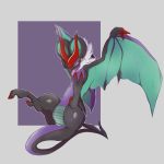  1:1 chiropteran claws clothing feral horn mammal mostly_nude nintendo noivern open_mouth panties pok&eacute;mon pok&eacute;mon_(species) r00en simple_background stripes tongue tongue_out underwear video_games wings 