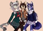  attack_on_titan blue_eyes braided_hair breasts brisskwinds brown_hair canid canine canis clothed clothing danganronpa eyewear felid female fluffy fluffy_tail fur glasses grey_body grey_fur grey_wolf_(kemono_friends) group hair heterochromia inner_ear_fluff kemono_friends long_hair mammal maned_wolf open_mouth pantherine peko_pekoyama pigtails ponytail portrait red_eyes simple_background snow_leopard three-quarter_portrait white_body white_fur white_hair wolf yellow_eyes 