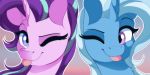  duo dvixie equid female friendship_is_magic horn mammal my_little_pony one_eye_closed portrait starlight_glimmer_(mlp) tongue tongue_out trixie_(mlp) unicorn wink 