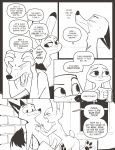  anthro black_and_white blush bodily_fluids butt canid canine comic disney duo female fox hi_res judy_hopps knot lagomorph leporid male male/female mammal mistermead monochrome nick_wilde nude penis rabbit speech_bubble sweat text zootopia 