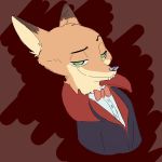  1:1 anthro bow_tie canid canine clothed clothing dipstick_ears disney fangs fox fur green_eyes juantriforce042 male mammal multicolored_ears nick_wilde orange_body orange_fur red_fox smile solo suit vampire zootopia 