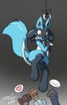  &lt;3 2019 ambiguous_gender anthro bait blue_body blue_fur blush cel_shading chest_spike digital_media_(artwork) fur gingy_k_fox group hi_res hook long_tail looking_down lucario multicolored_body multicolored_fur nintendo nude owo pawpads pok&eacute;mon pok&eacute;mon_(species) reaching red_eyes simple_background sitting solo_focus spikes string toony video_games wide_eyed yellow_body yellow_fur 
