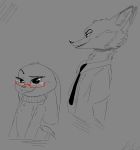  anthro buckteeth canid canine clothed clothing disney duo ears_down eyewear female fox glasses grin hi_res juantriforce042 lagomorph leporid male mammal necktie nick_wilde pivoted_ears rabbit shirt simple_background sketch smile sweater teeth topwear turtleneck violet_hopps zootopia 