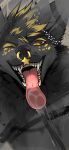  2019 angiewolf anthro black_hair black_lips canid canine canis digital_media_(artwork) hair lips looking_at_viewer male mammal open_mouth solo teeth tongue wolf 