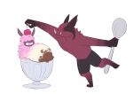  bovid caprine cherry chibi chiropteran claws cutlery dhalo_(himeros) ear_piercing facial_piercing food fruit himerosthegod kitchen_utensils lip_piercing mammal mova_(himeros) piercing plant red_eyes sheep simple_background spoon sundae tongue tongue_out tools white_background 